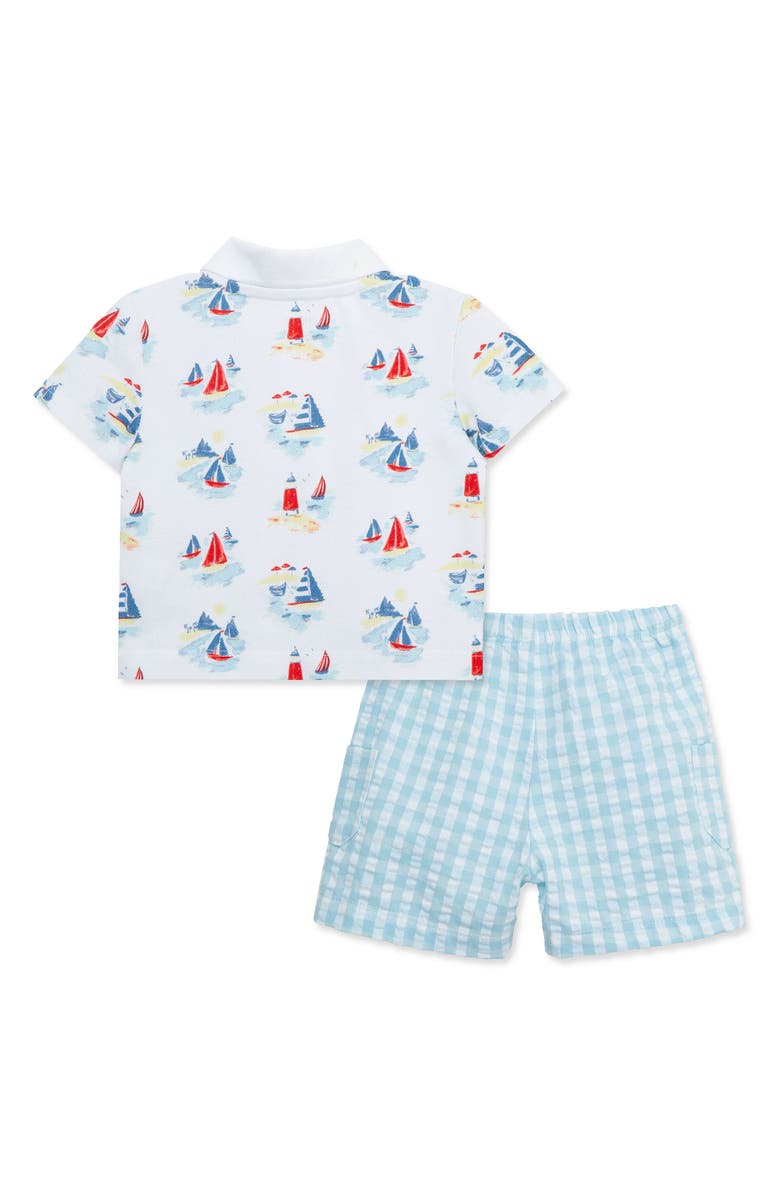 Little Me Breezy Cotton Button-Up Polo & Shorts Set, Alternate, color, Blue