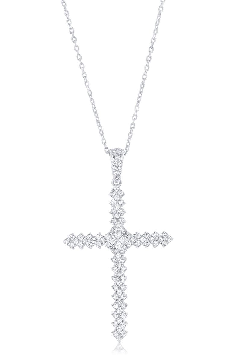 SIMONA Cubic Zirconia Cross Pendant Necklace, Main, color, Silver
