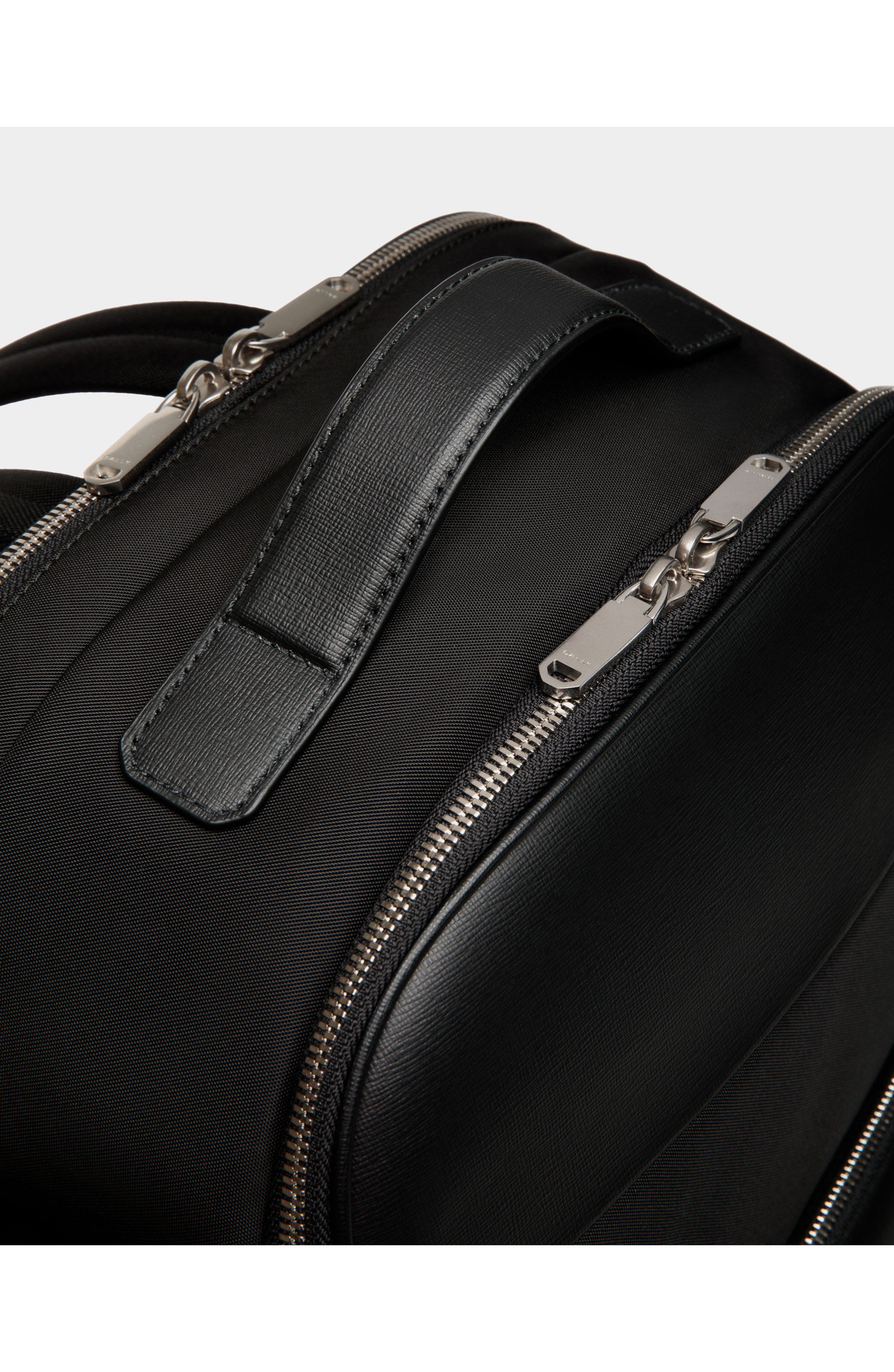 Bally Vogel Backpack In Nylon And Recycled Bovine Leather, Alternate, color, Black+Palladio