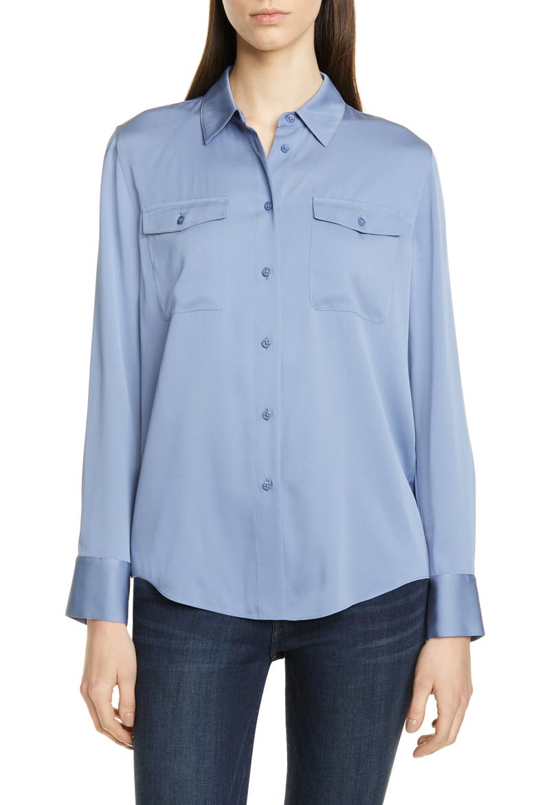 Two-Pocket Stretch Silk Shirt, Main, color, BLUE COUNTRY