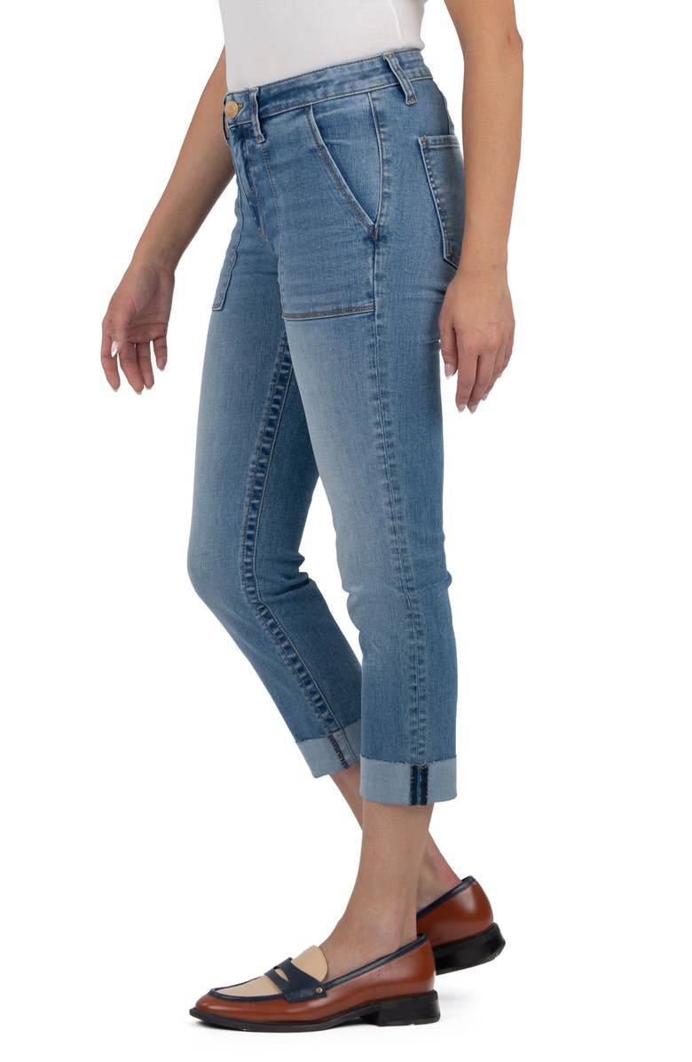 KUT from the Kloth Stevie Raw Hem Crop Straight Leg Utility Jeans, Alternate, color, Traditional W/M