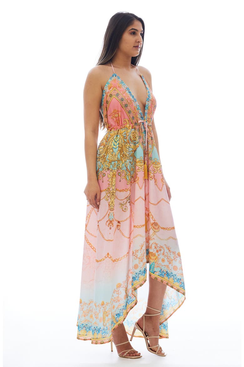 Mixed Print Tassel Handkerchief Maxi Dress, Alternate, color, PINK