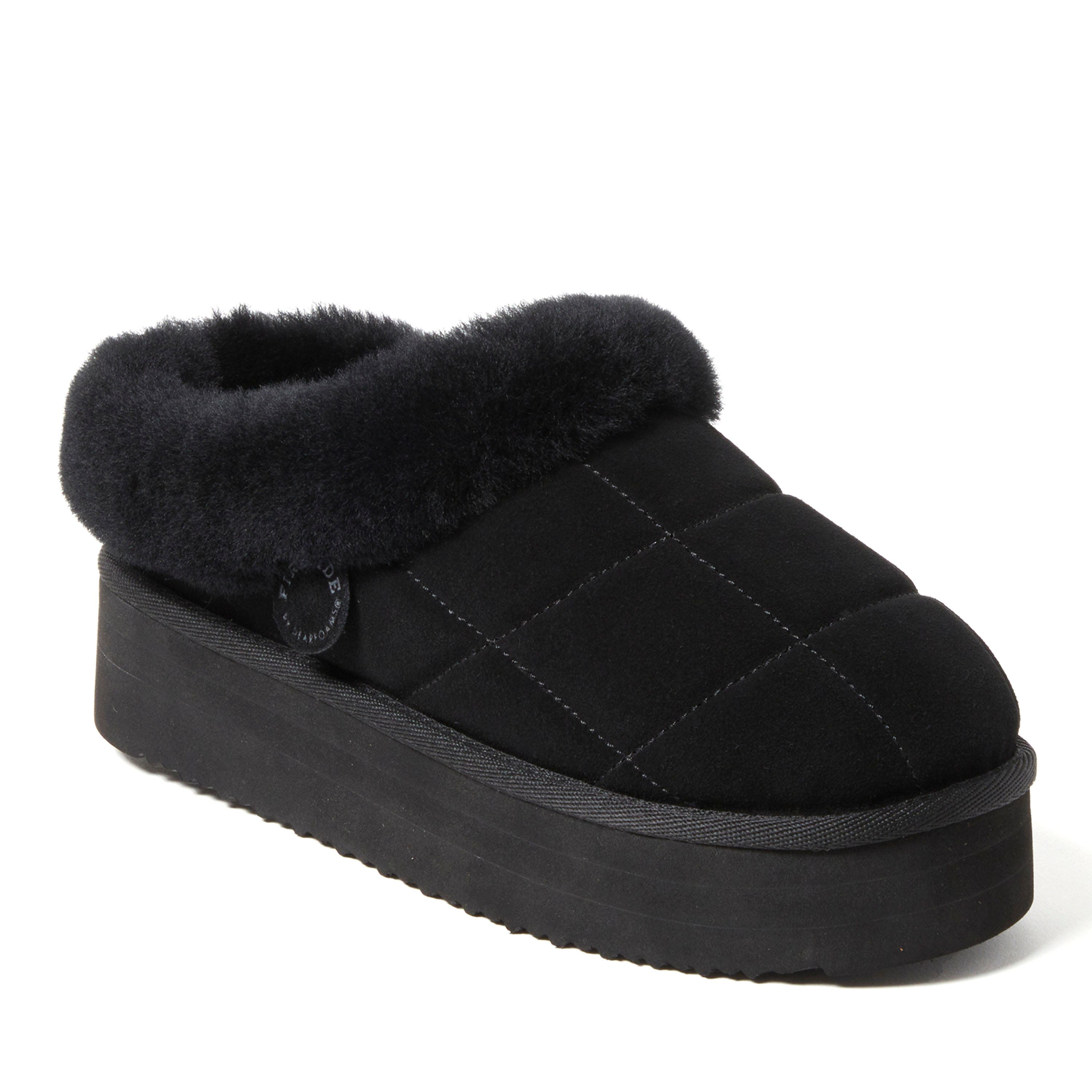 DEARFOAMS Fireside Bendigo Genuine Shearling Quilted Platform Clog Slipper, Main, color, Black