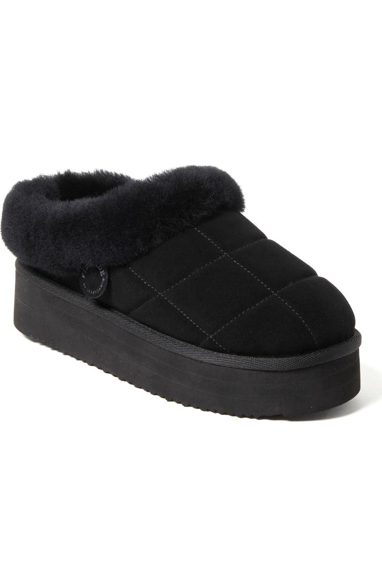 DEARFOAMS Fireside Bendigo Genuine Shearling Quilted Platform Clog Slipper, Main, color, Black