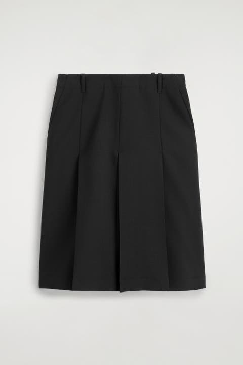 Box-pleat Wool Midi Skirt