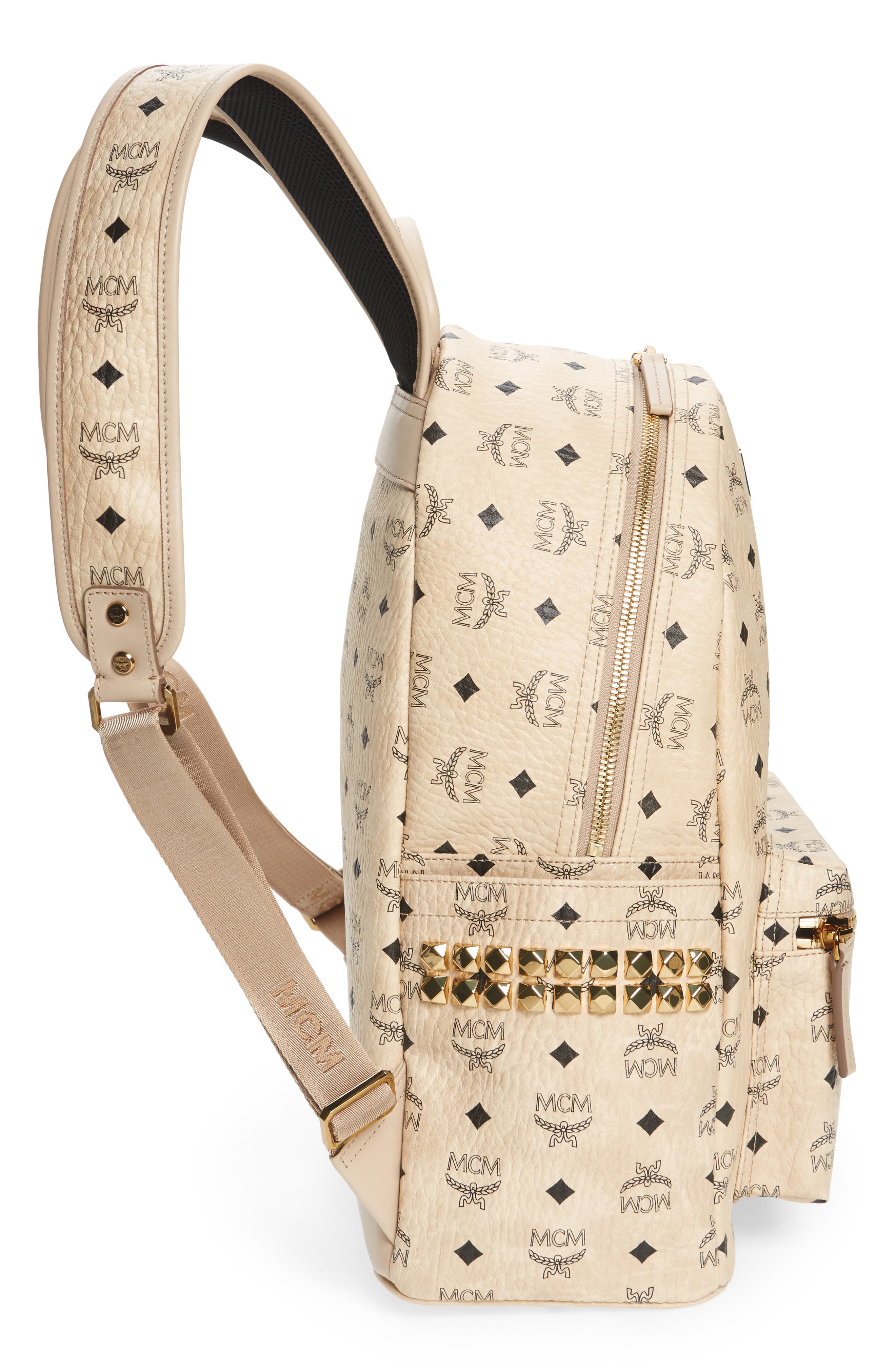 MCM Medium Stark Visetos Studded Backpack, Alternate, color, 