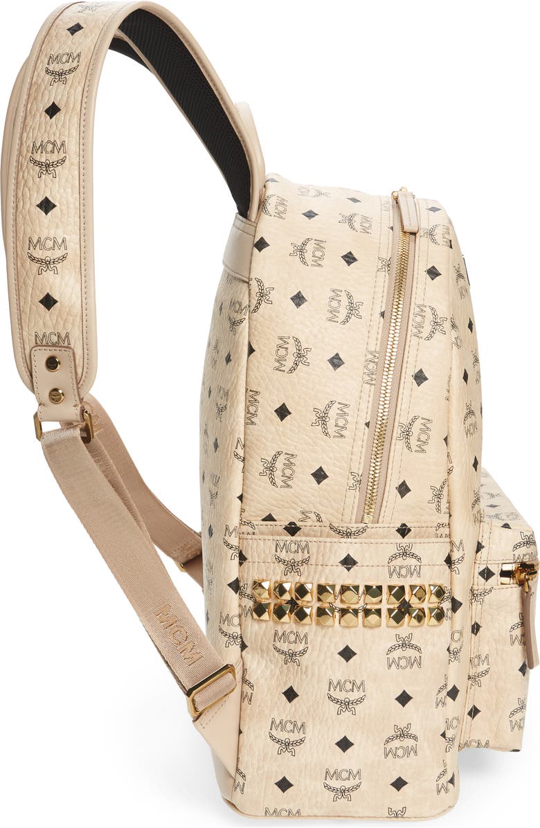 MCM Medium Stark Visetos Studded Backpack, Alternate, color,