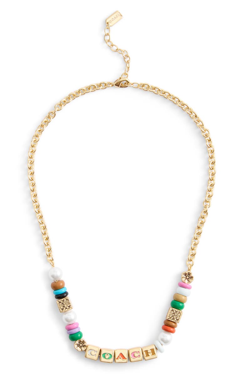 COACH Logo Pendant Multibead Frontal Necklace, Alternate, color, 