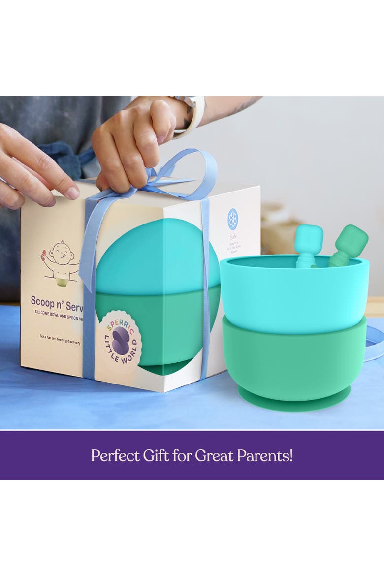 Silicone Baby Feeding Set with Suction Bowls & Spoons, 4-Piece, Alternate, color, Blue