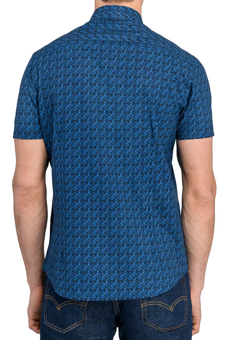 Basic Slim Fit Abstract Blur Short Sleeve Performance Button-Up Shirt, Alternate, color, BLUE