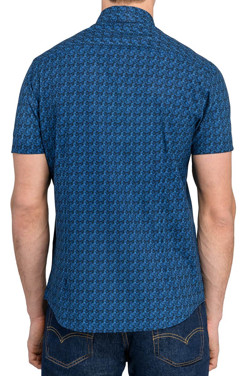 W.R.K Basic Slim Fit Abstract Blur Short Sleeve Performance Button-Up Shirt, Alternate, color, Blue