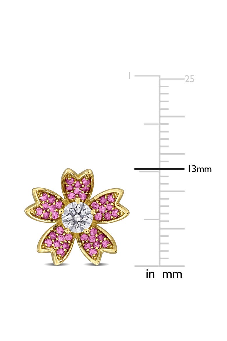 Lab Grown Diamond & Pink Sapphire Flower Earrings, Alternate, color, Yellow Gold