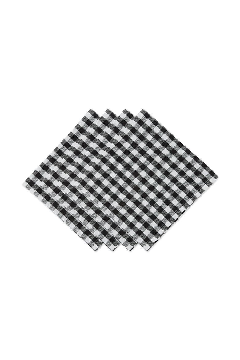Gingham Cotton Napkin Set/4, Main, color, Black/White