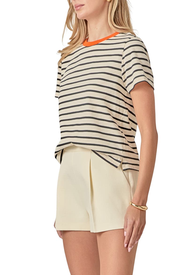 Contrast Crewneck Stripe T-Shirt, Alternate, color, WHITE/ ORANGE