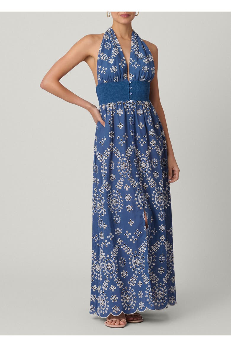 Halter Embroidered Chambray Maxi Cover Up, Main, color, Chambray