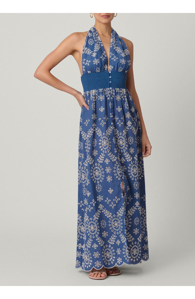 Shoshanna Halter Embroidered Chambray Maxi Cover Up, Main, color, Chambray