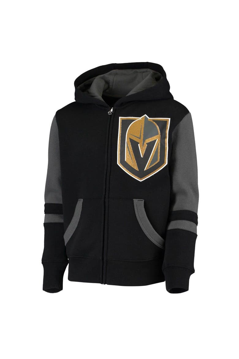 Youth Black Vegas Golden Knights Faceoff Colorblocked Fleece Full-Zip Hoodie Jacket, Alternate, color, Black