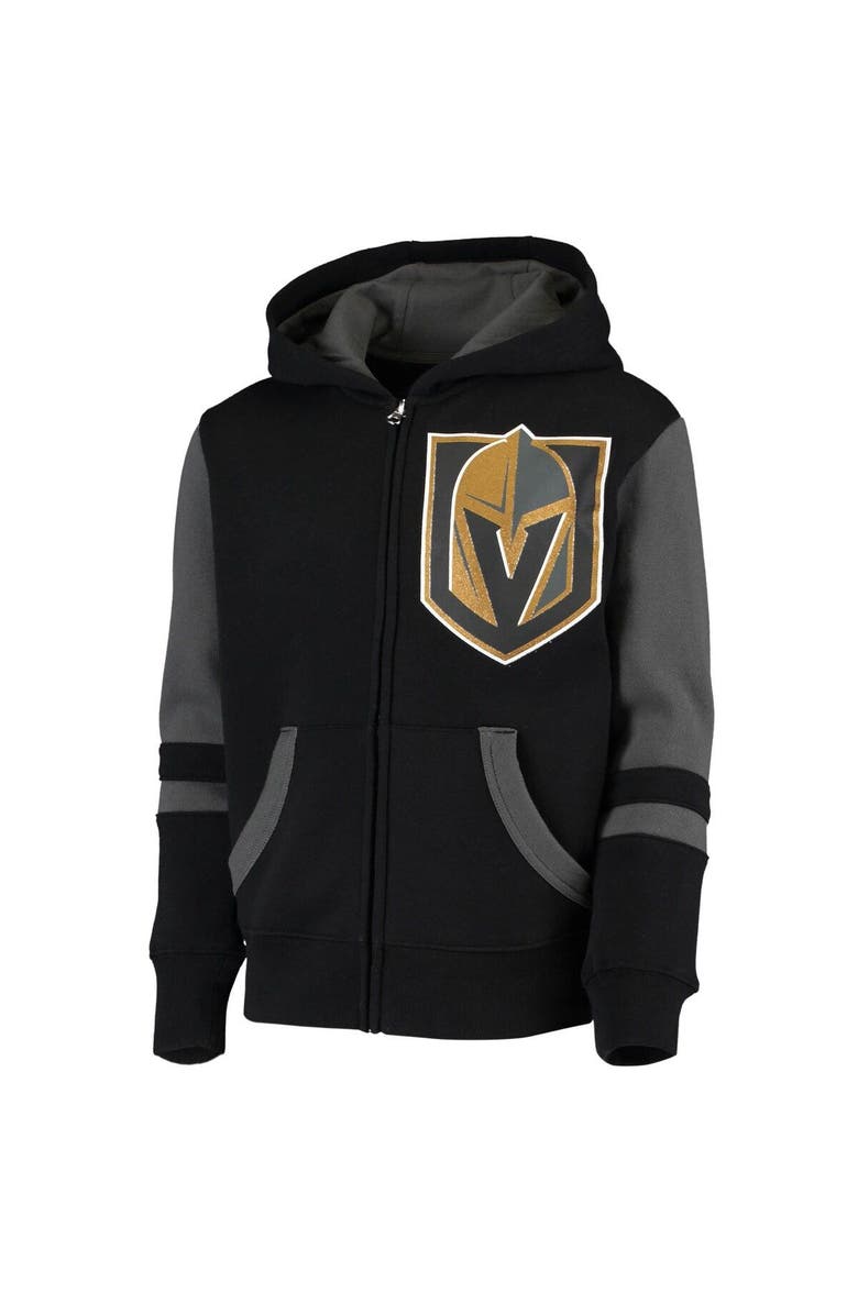 Outerstuff Youth Black Vegas Golden Knights Faceoff Colorblocked Fleece Full-Zip Hoodie Jacket, Alternate, color,