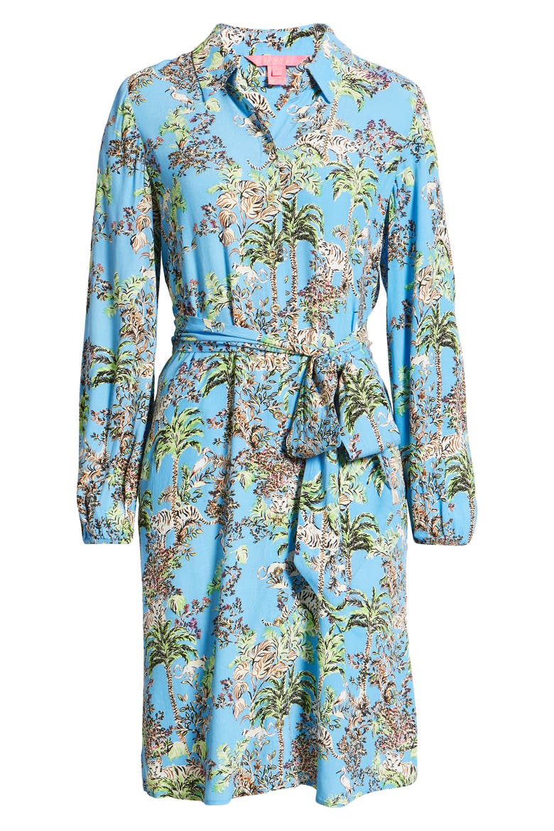 Bethane Shirt Dress, Alternate, color, BLUE THISTLE TIGER QUEEN