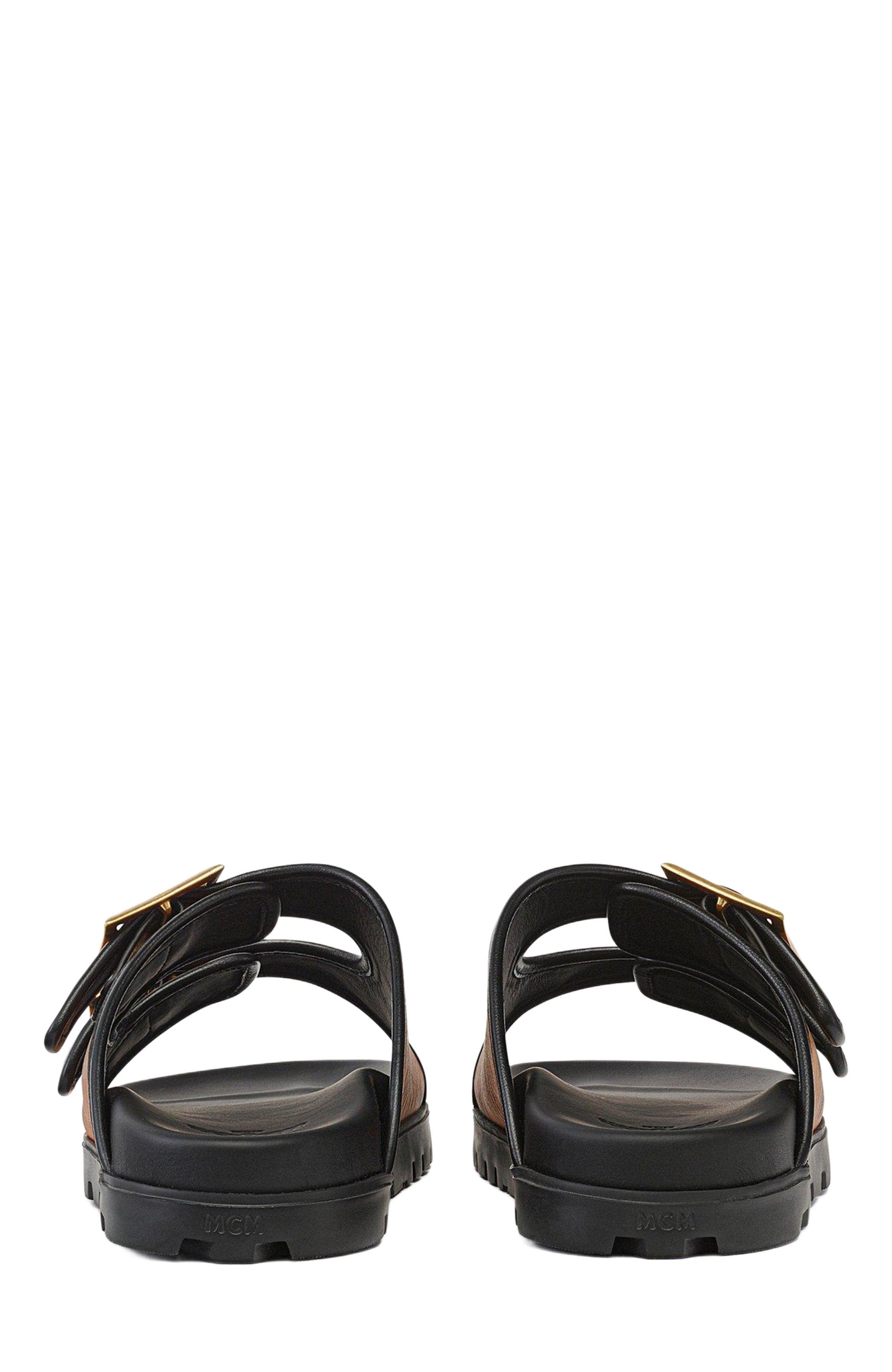 MCM Sandals in Visetos, Alternate, color, Cognac