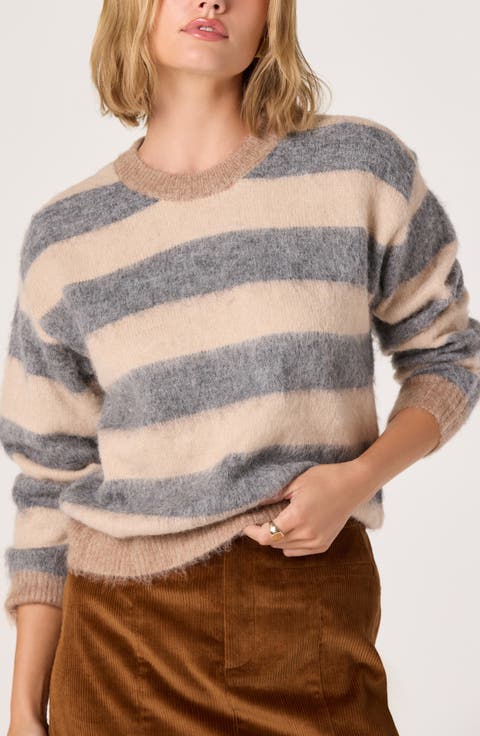 Fuzzy Stripe Crewneck Sweater