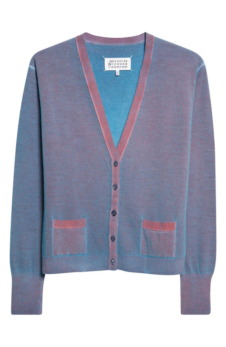 Maison Margiela Plaited Wool Cardigan, Main, color, Turquoise/ Red