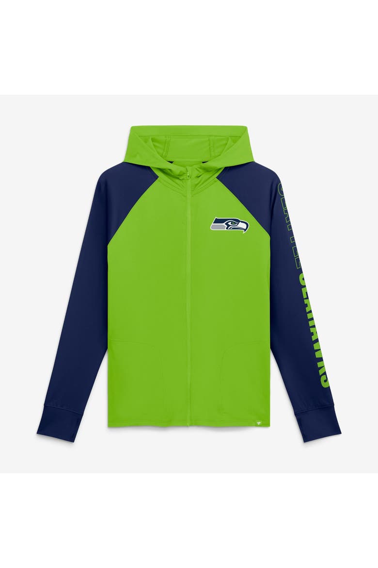 Women's Fanatics Neon Green/College Navy Seattle Seahawks Cornerback Blitz​ Raglan Full-Zip Hoodie, Main, color, Neon Green