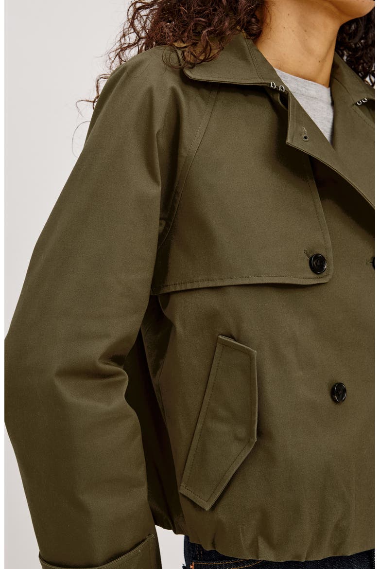 Jett Check Crop Trench Coat, Alternate, color, OLIVE