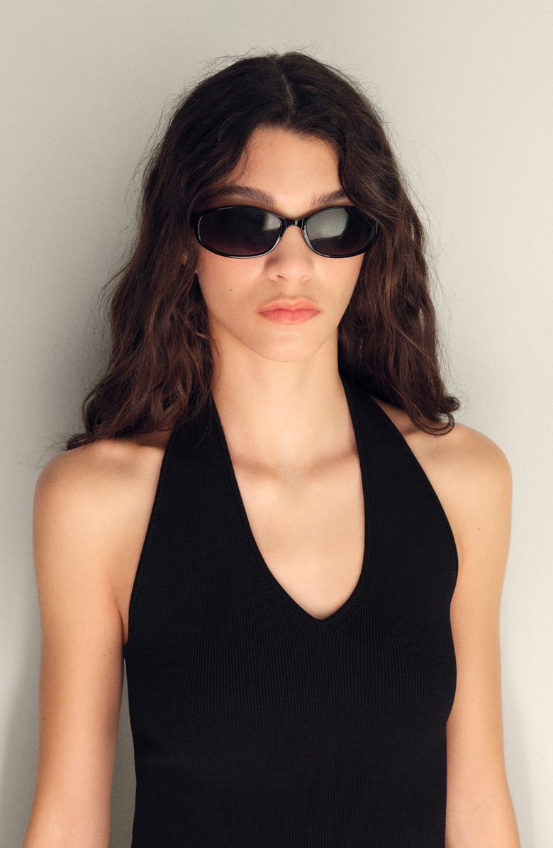 MANGO Halter Neck Rib Top, Alternate, color, Black