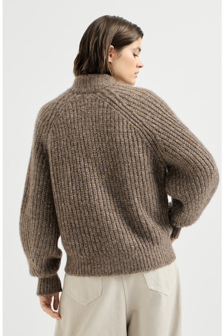 Dazzling Cashmere And Silk English Rib Cardigan, Alternate, color, Brown