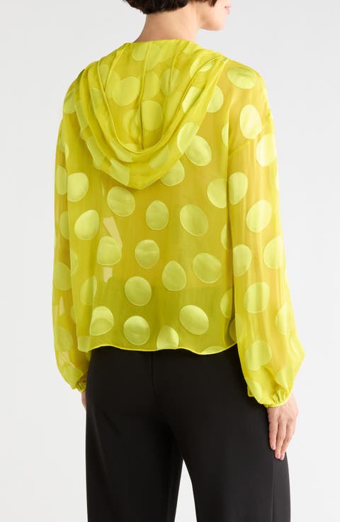Hooded Long Sleeve Silk Blend Chiffon Top