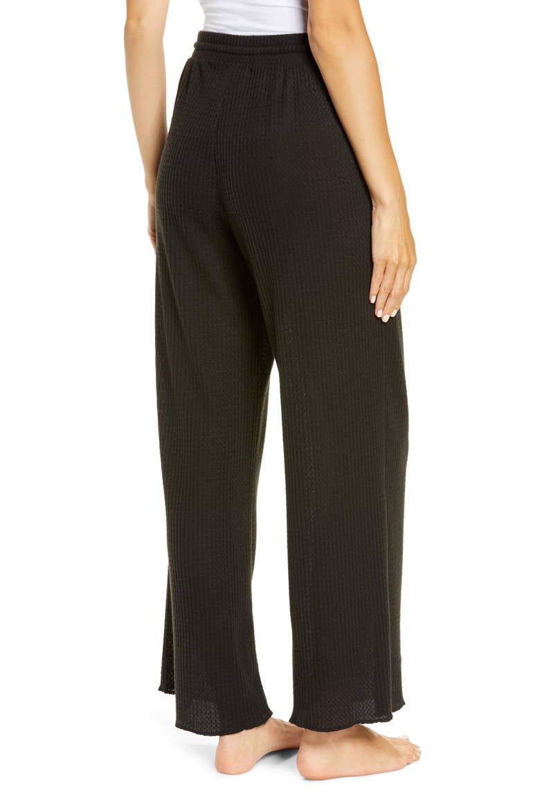 Waffle Knit Wide Leg Lounge Pants, Alternate, color, BLACK