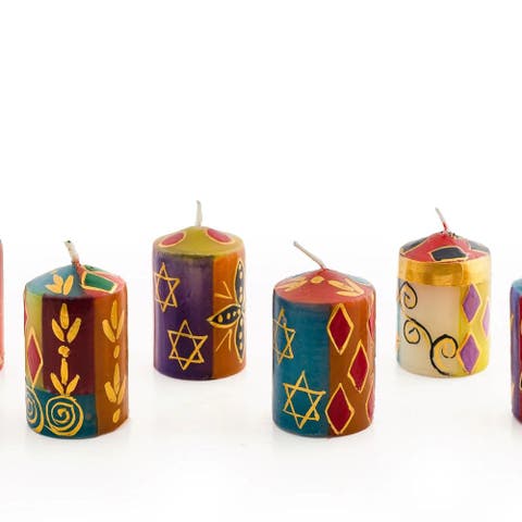 Judaica Painted Votive Candles - Set of 6