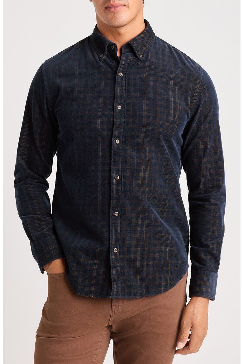 Everyday Plaid Long Sleeve Corduroy Button-Down Shirt, Main, color, NAVY BLUE RUFUS PLAID