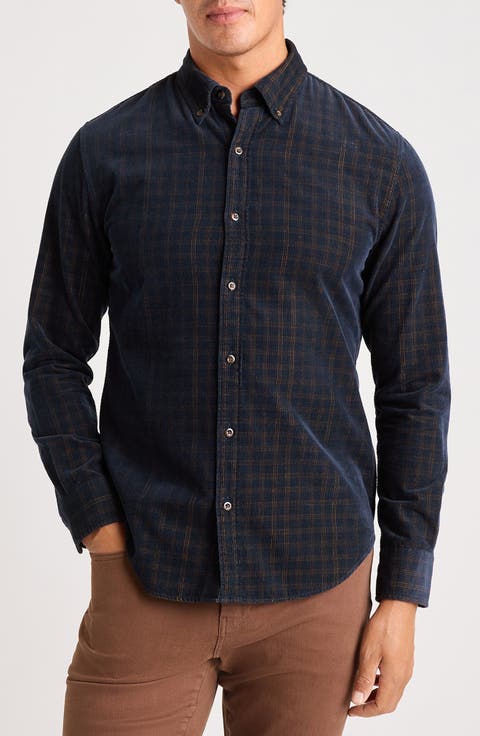 Everyday Plaid Long Sleeve Corduroy Button-Down Shirt