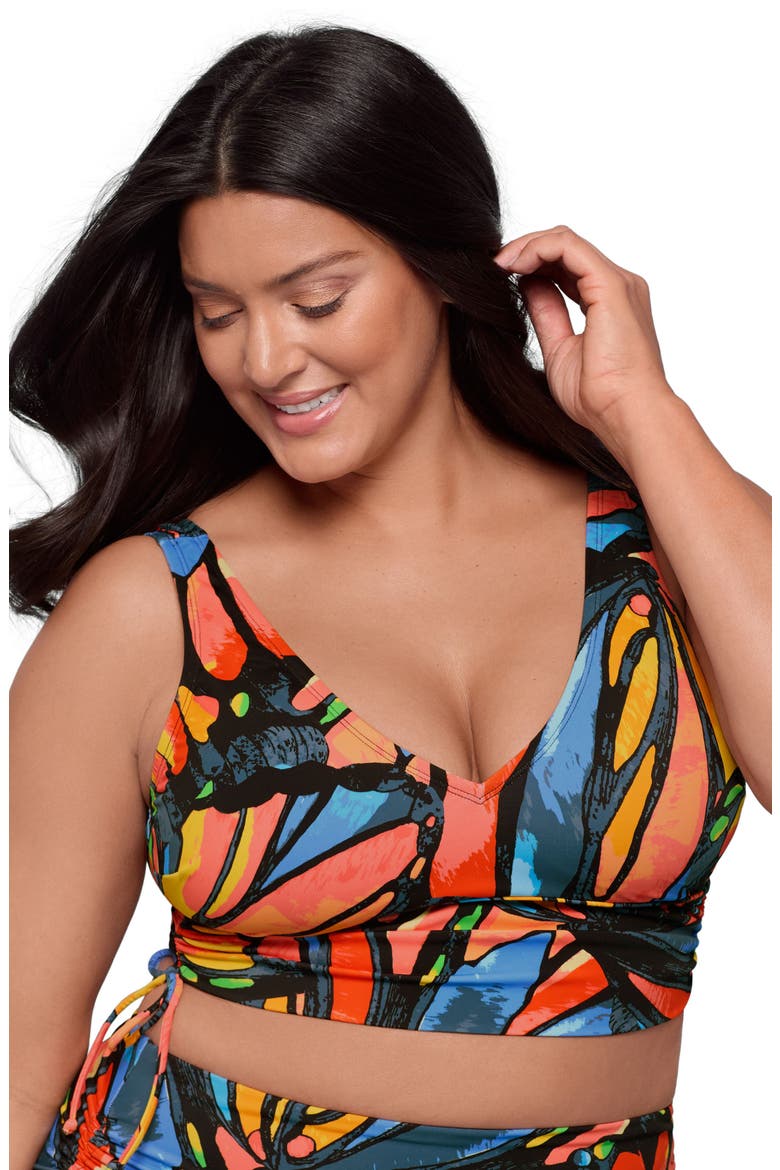 Supportive and Sculpting Cinched Adjustable Midkini Swimsuit Top, Main, color, Winging It