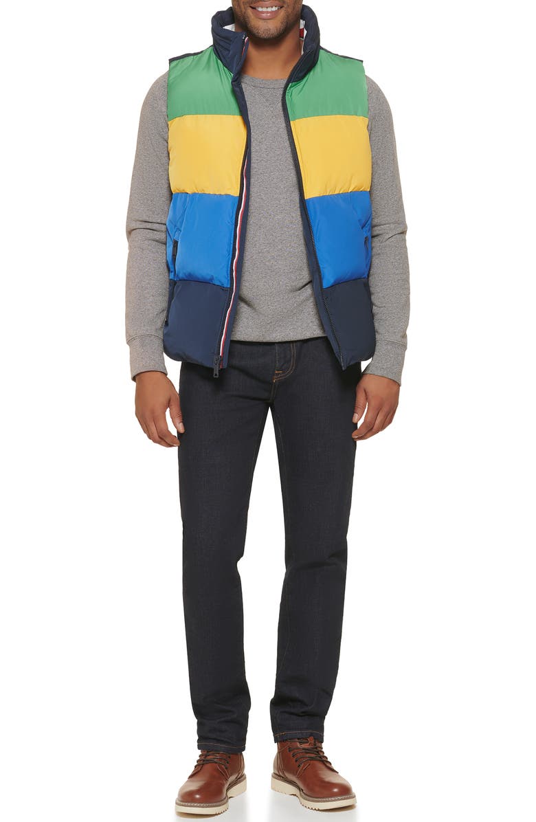 Tommy Hilfiger Water Resistant Colorblock Puffer Vest, Alternate, color, Night/ Black
