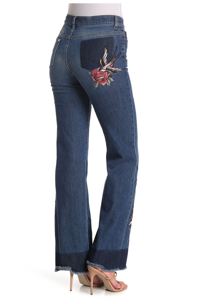 RED Valentino Swallow Embroidered Flared Jeans, Alternate, color,