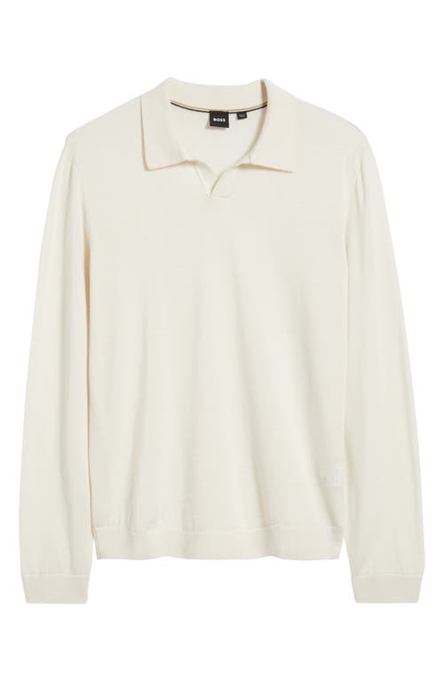 Hugo Boss Boss Enord Long Sleeve Wool Polo Sweater In White