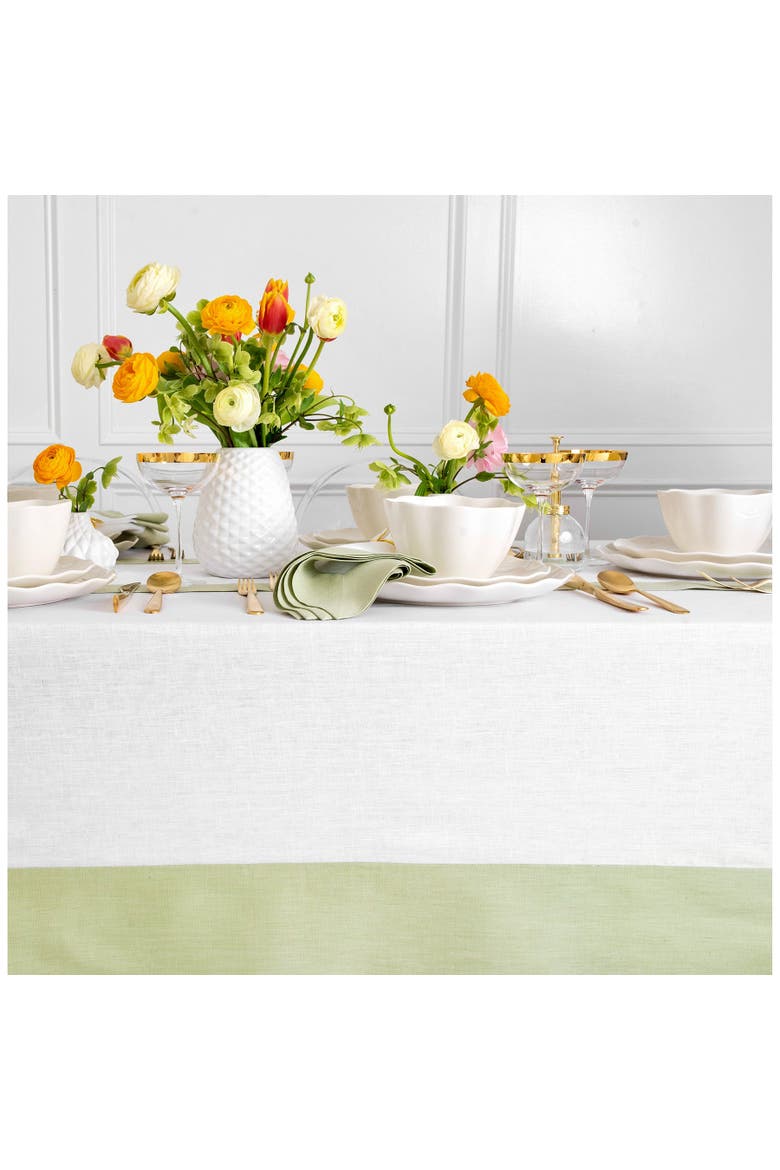 Linen Tablecloth - Contempo, Alternate, color, Sage Green and White