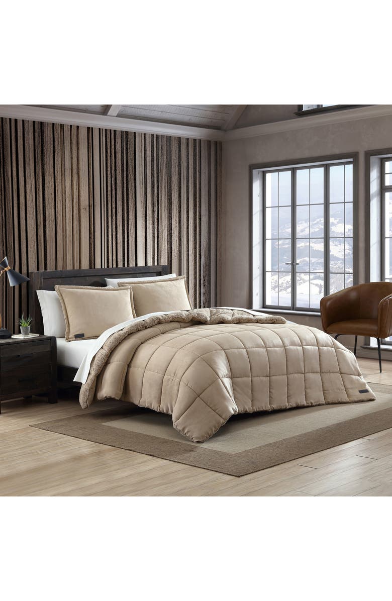 Eddie Bauer Sherwood Reversible Faux Shearling Comforter Set, Alternate, color, Light Pastel Brown