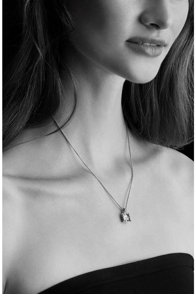 Châtelaine Small Pavé Bezel Pendant Necklace with Diamonds, Alternate, color, BLUE TOPAZ