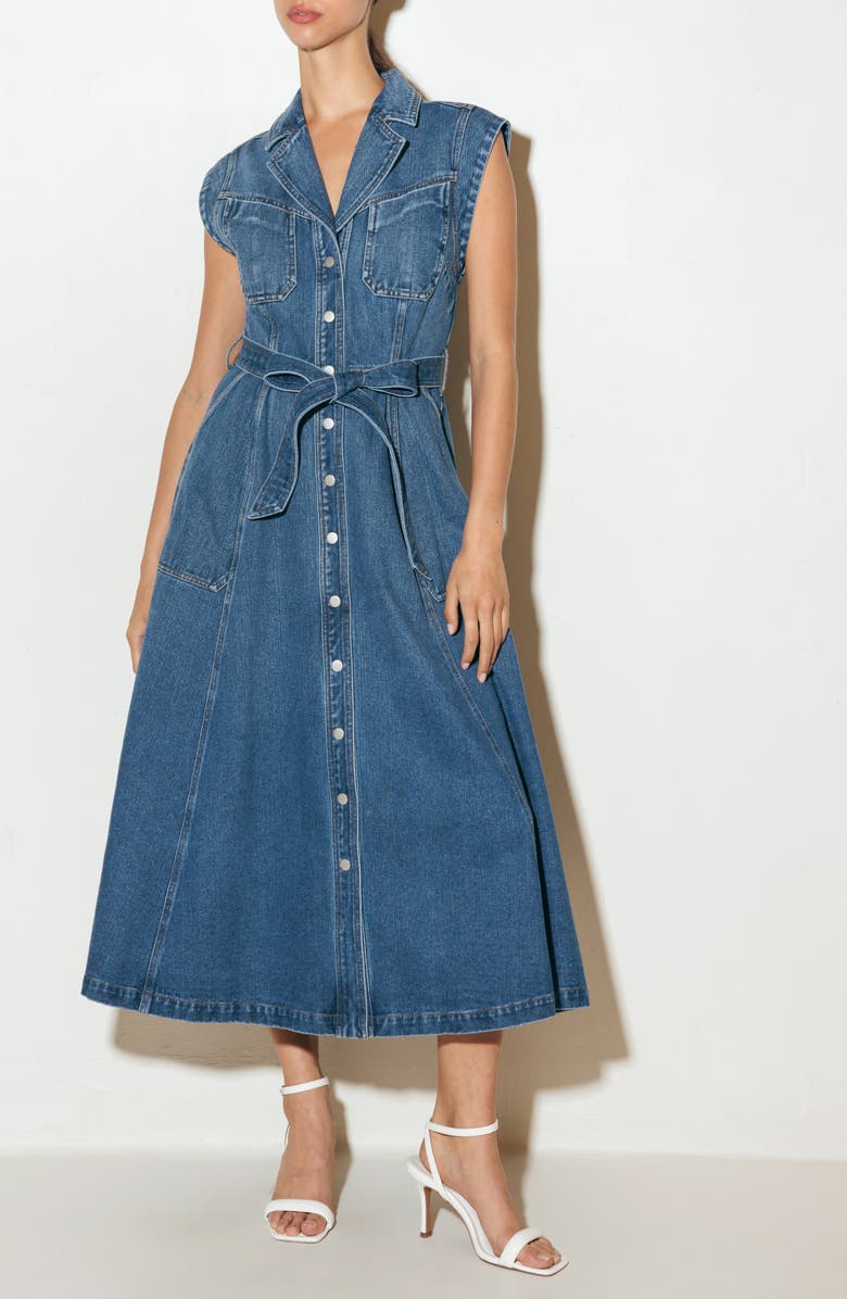 FREEMARKET Tie Belt Denim Midi Dress, Alternate, color, 