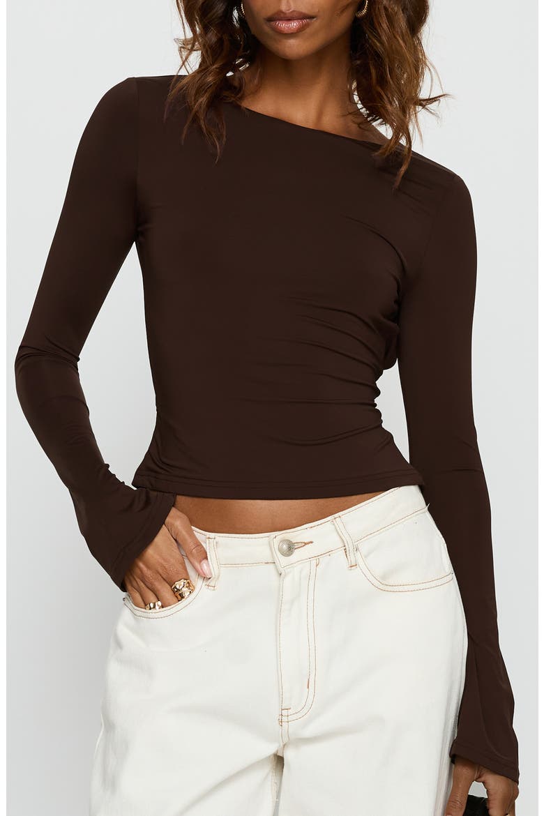 Harpur Long Sleeve Open Back Crop Top, Main, color, CHOCOLATE