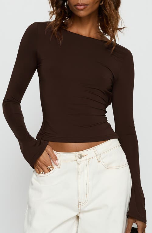 Princess Polly Harpur Long Sleeve Open Back Crop Top in Chocolate at Nordstrom, Size 12