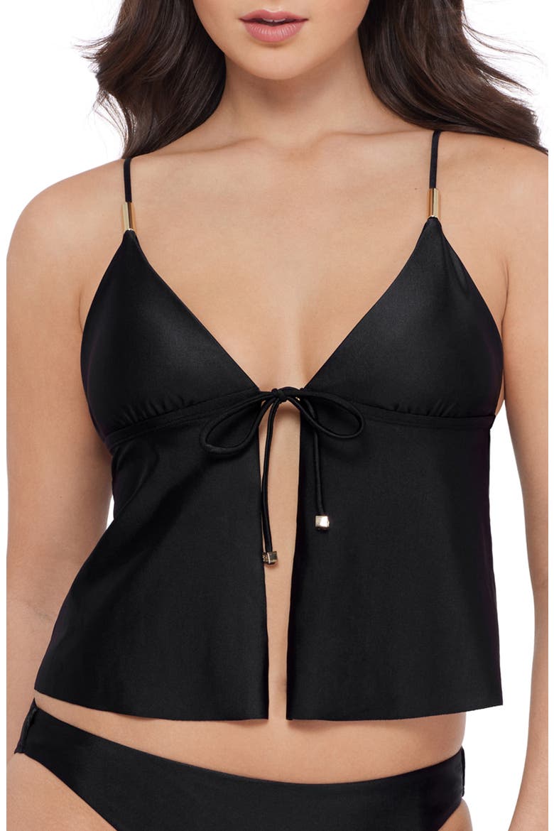 Tie Front Crop Tankini Top, Main, color, RAVEN BLACK