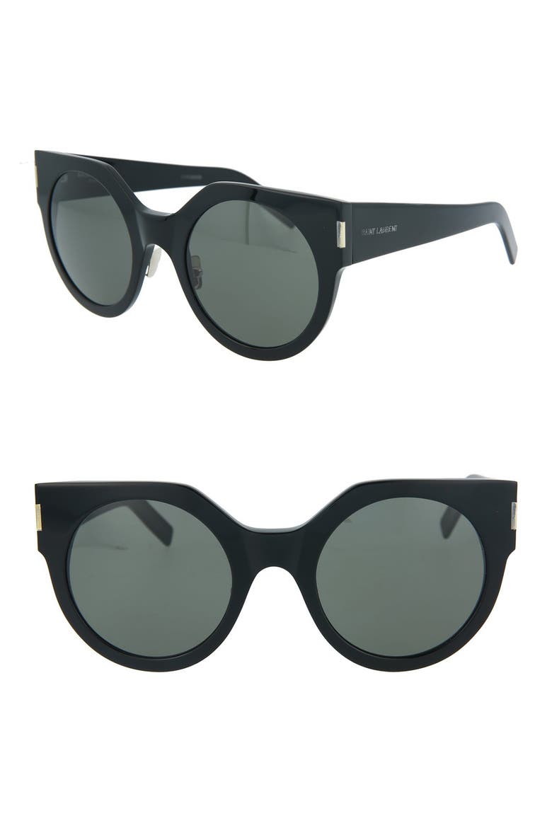 52mm Round Sunglasses, Main, color, SHINY BLACK