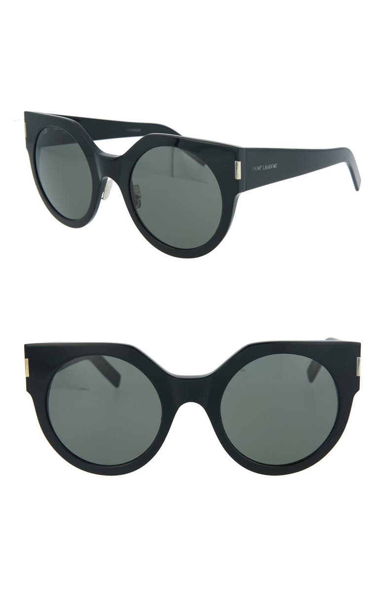 Saint Laurent 52mm Round Sunglasses, Main, color, Shiny Black
