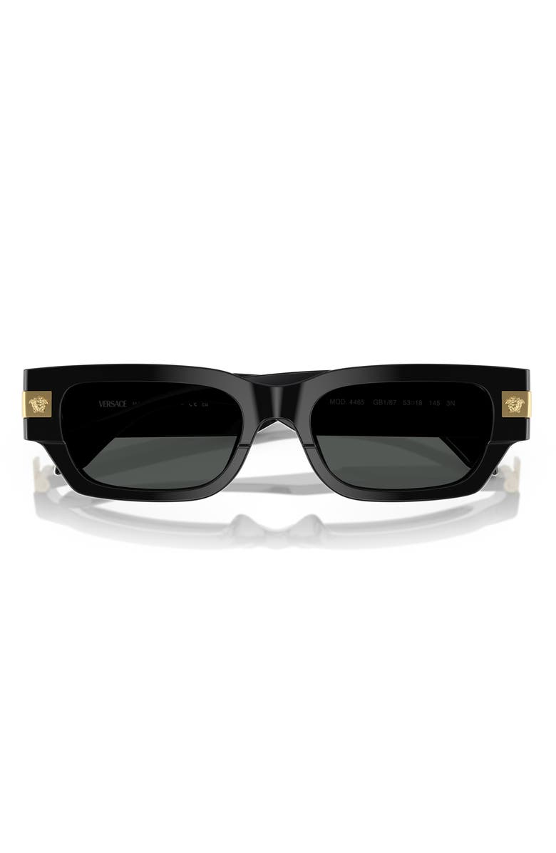 Versace 53mm Plaque Rectangular Sunglasses, Alternate, color, Black
