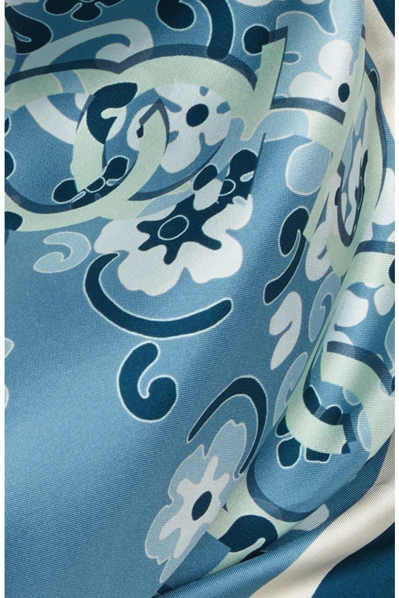 Floral Logo Silk Scarf, Alternate, color, STONE BLUE